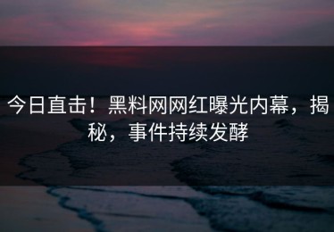 今日直击！黑料网网红曝光内幕，揭秘，事件持续发酵