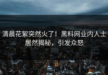 清晨花絮突然火了！黑料网业内人士居然揭秘，引发众怒