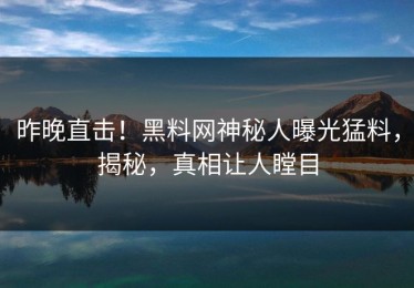 昨晚直击！黑料网神秘人曝光猛料，揭秘，真相让人瞠目