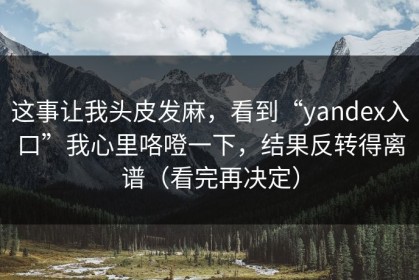 这事让我头皮发麻，看到“yandex入口”我心里咯噔一下，结果反转得离谱（看完再决定）