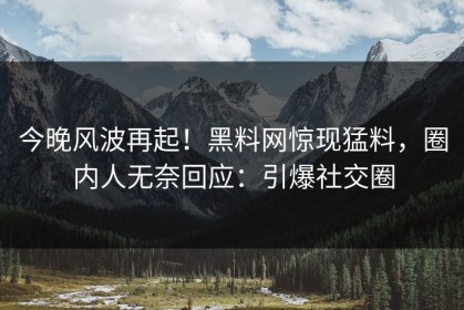 今晚风波再起！黑料网惊现猛料，圈内人无奈回应：引爆社交圈