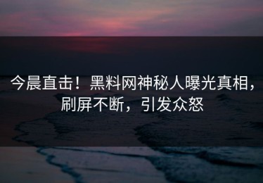 今晨直击！黑料网神秘人曝光真相，刷屏不断，引发众怒