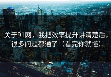 关于91网，我把效率提升讲清楚后，很多问题都通了（看完你就懂）
