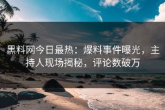 黑料网今日最热：爆料事件曝光，主持人现场揭秘，评论数破万