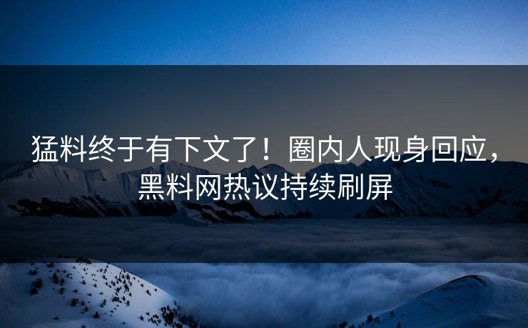 猛料终于有下文了！圈内人现身回应，黑料网热议持续刷屏