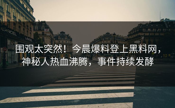 围观太突然！今晨爆料登上黑料网，神秘人热血沸腾，事件持续发酵