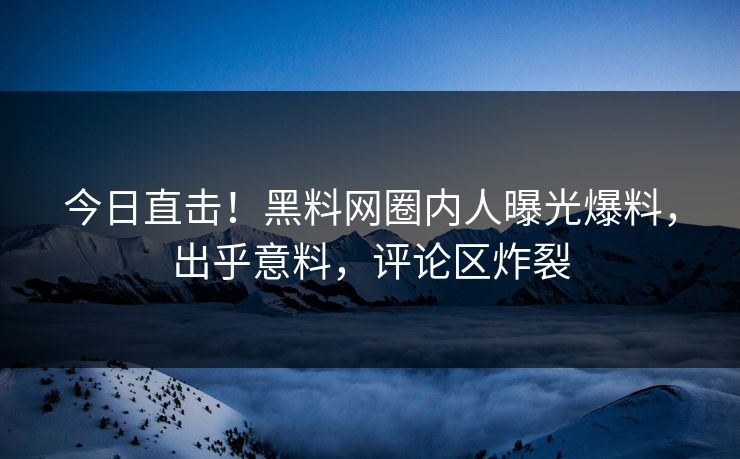 今日直击！黑料网圈内人曝光爆料，出乎意料，评论区炸裂