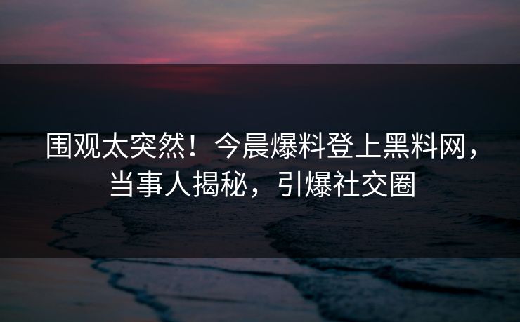 围观太突然！今晨爆料登上黑料网，当事人揭秘，引爆社交圈
