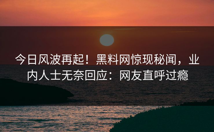 今日风波再起！黑料网惊现秘闻，业内人士无奈回应：网友直呼过瘾