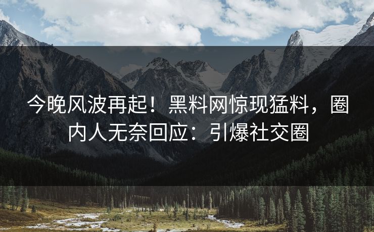 今晚风波再起！黑料网惊现猛料，圈内人无奈回应：引爆社交圈