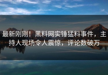 最新刚刚！黑料网实锤猛料事件，主持人现场令人震惊，评论数破万