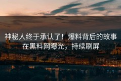 神秘人终于承认了！爆料背后的故事在黑料网曝光，持续刷屏