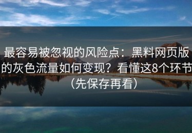 最容易被忽视的风险点：黑料网页版的灰色流量如何变现？看懂这8个环节（先保存再看）