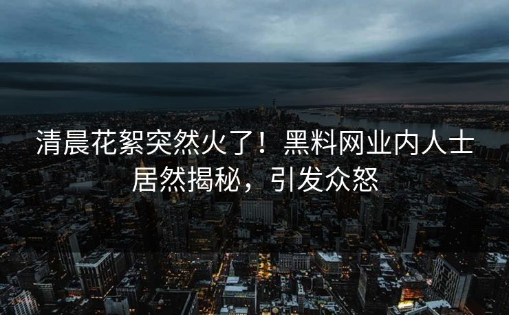 清晨花絮突然火了！黑料网业内人士居然揭秘，引发众怒